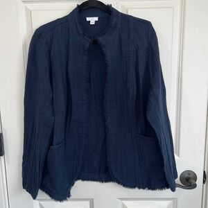 J. Jill Open Front Cotton Gauze Frayed Edge Lightweight Jacket Navy Size Small